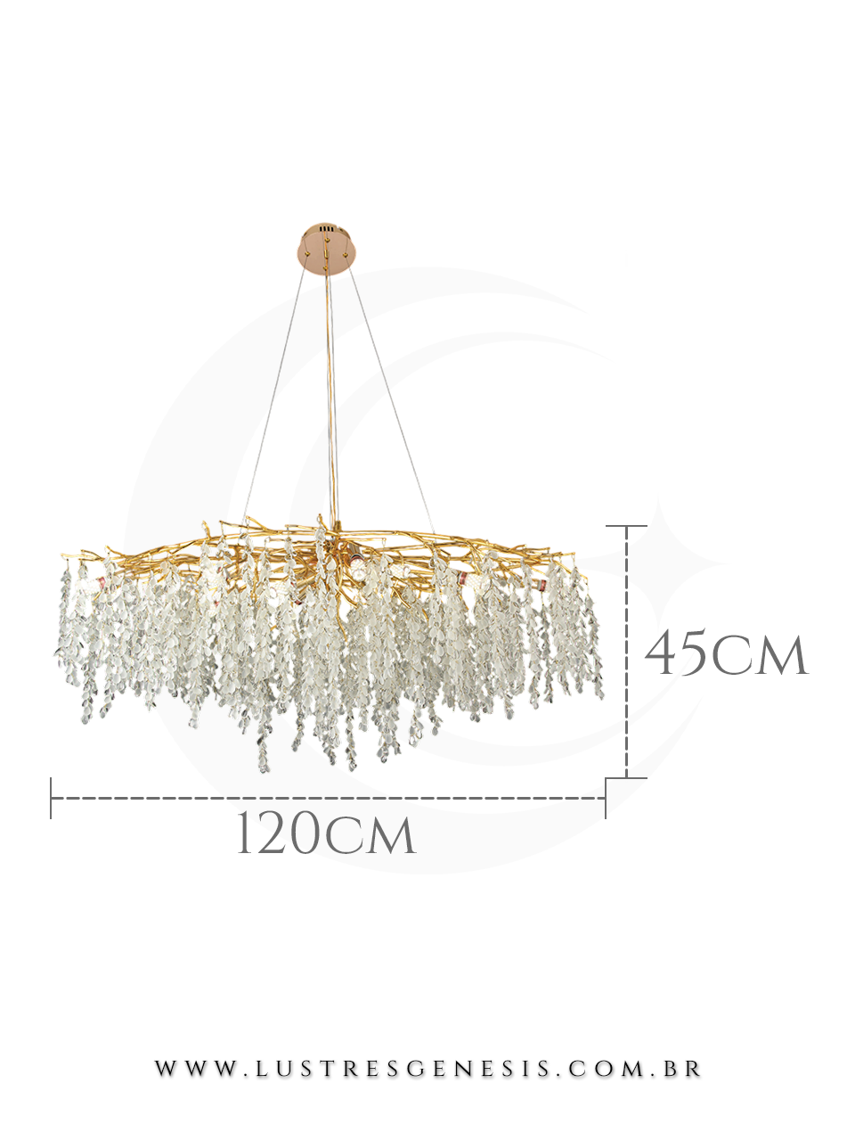 Lustre de Cristal Gota Pétala Dourado 120x45m Para Sua Sala de Jantar